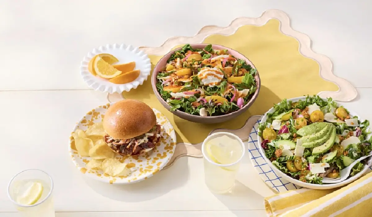 Mendocino Farms spring seasonal menu including salads and BBQ sandwich