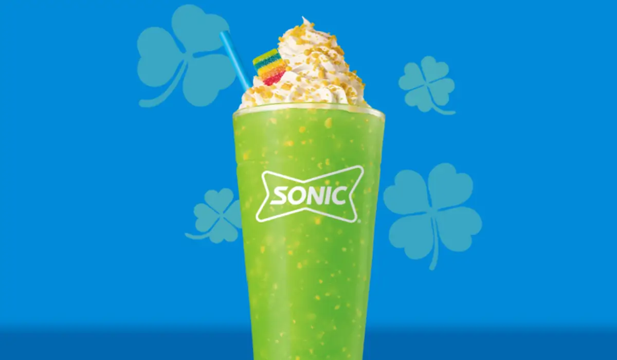 Sonic Sour Shamrock Slush green apple drink for St. Patrick’s Day promotion