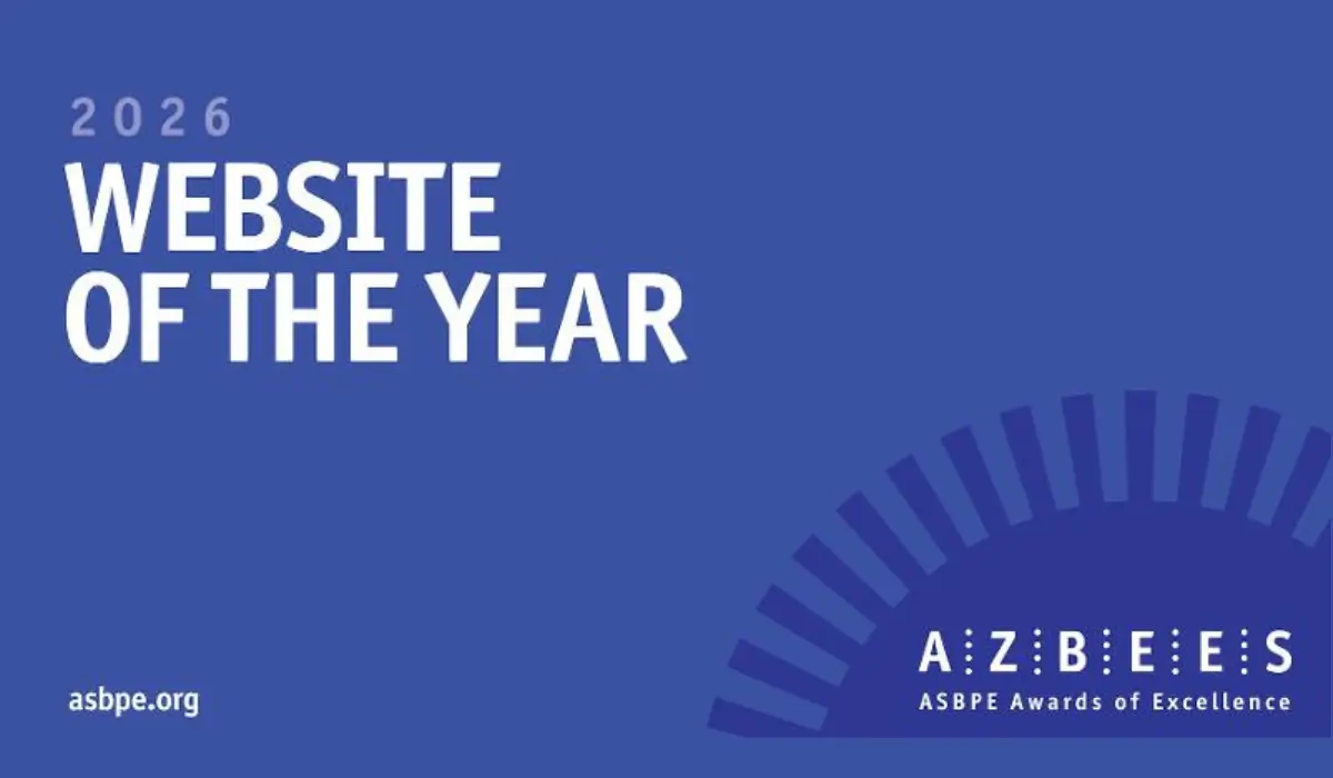 Blue ASBPE Awards of Excellence graphic featuring the text “2026 Website of the Year.”